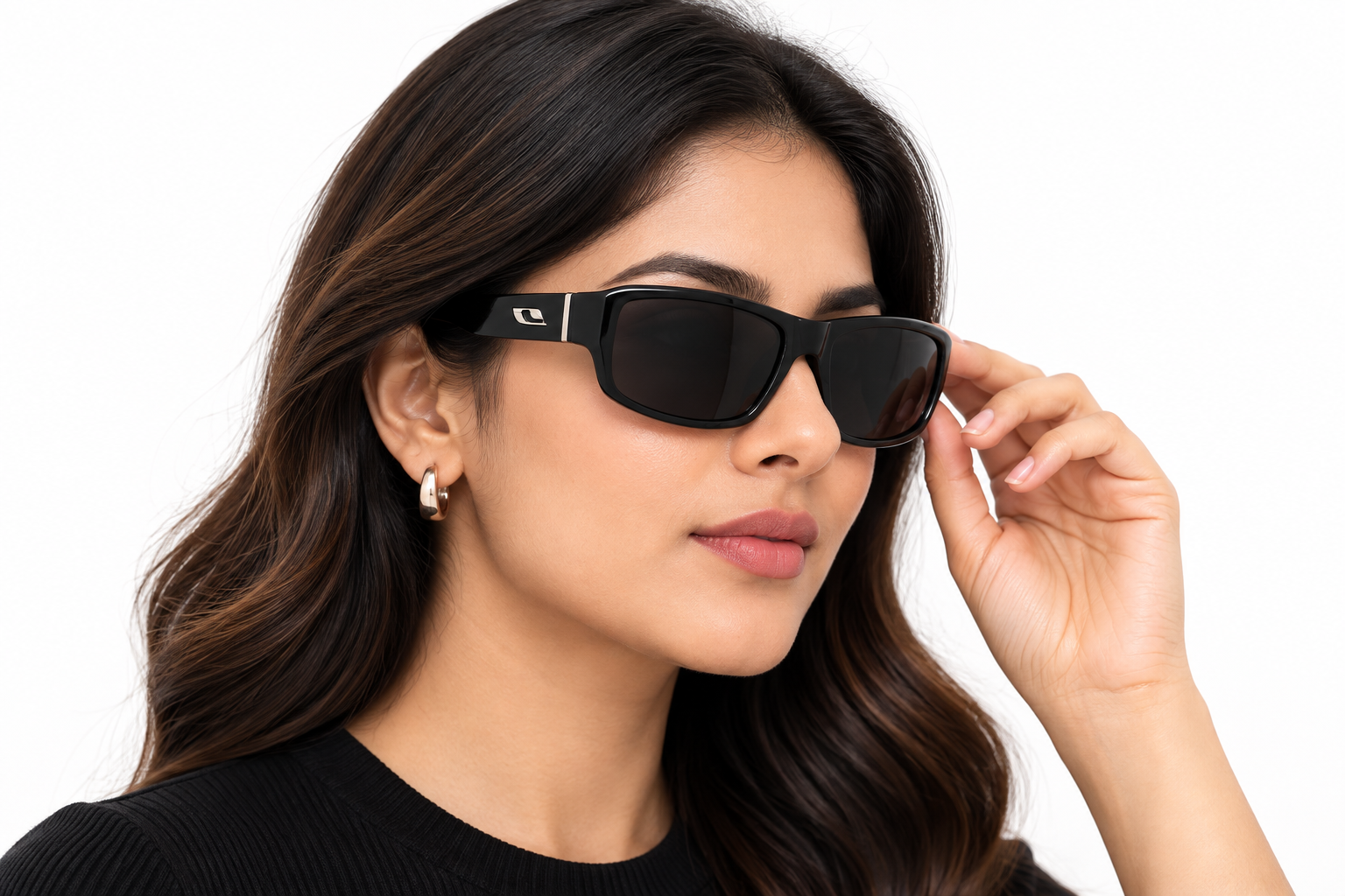 JET Glossy Black Rectangular Sport Sunglasses - Image 5