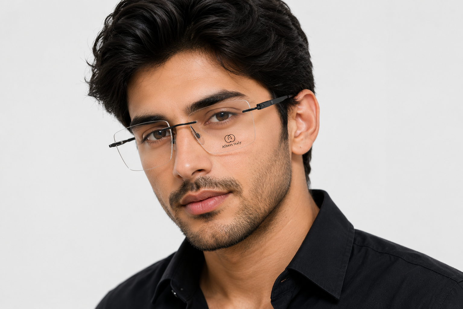 Albert Italy Brushed Gunmetal Rimless Rectangular Frame - Image 4