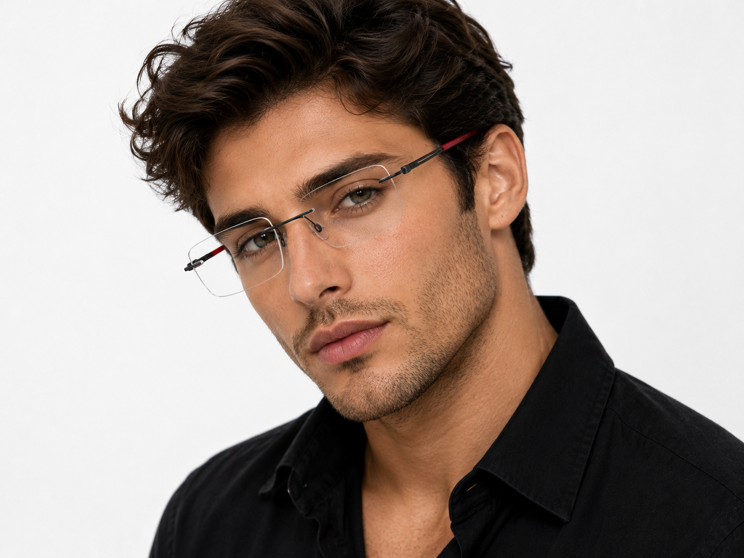 Albert Italy Matte Black & Red Rimless Square Frame - Image 5