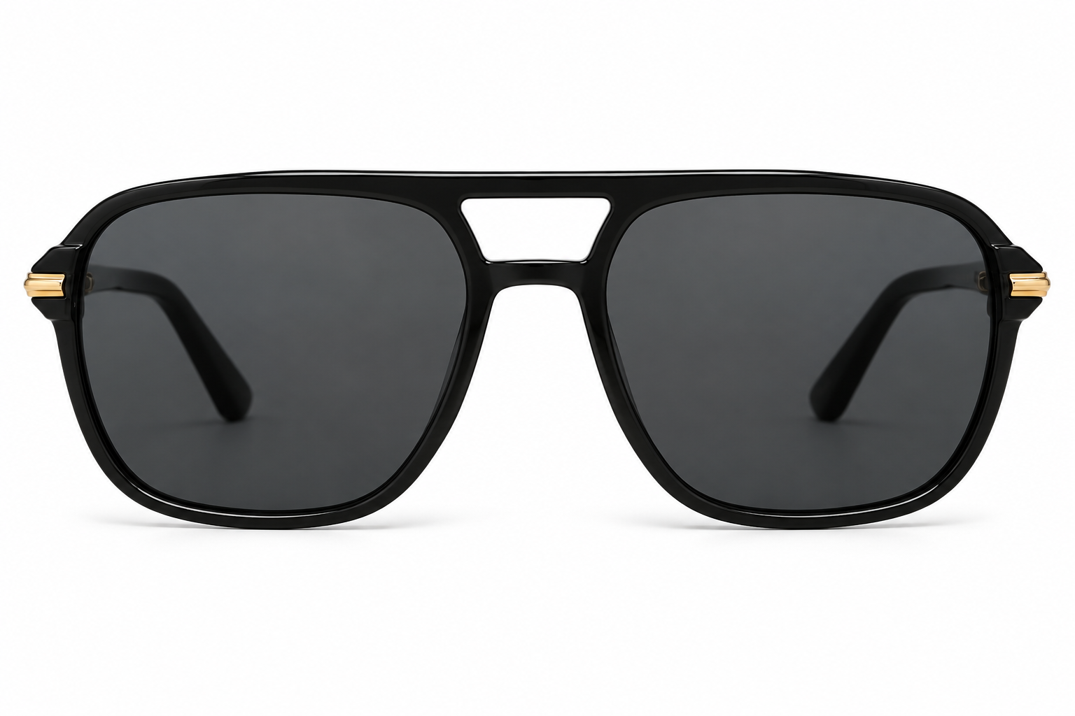 Albert Italy Glossy Black & Gold Double-Bridge Aviator Sunglasses