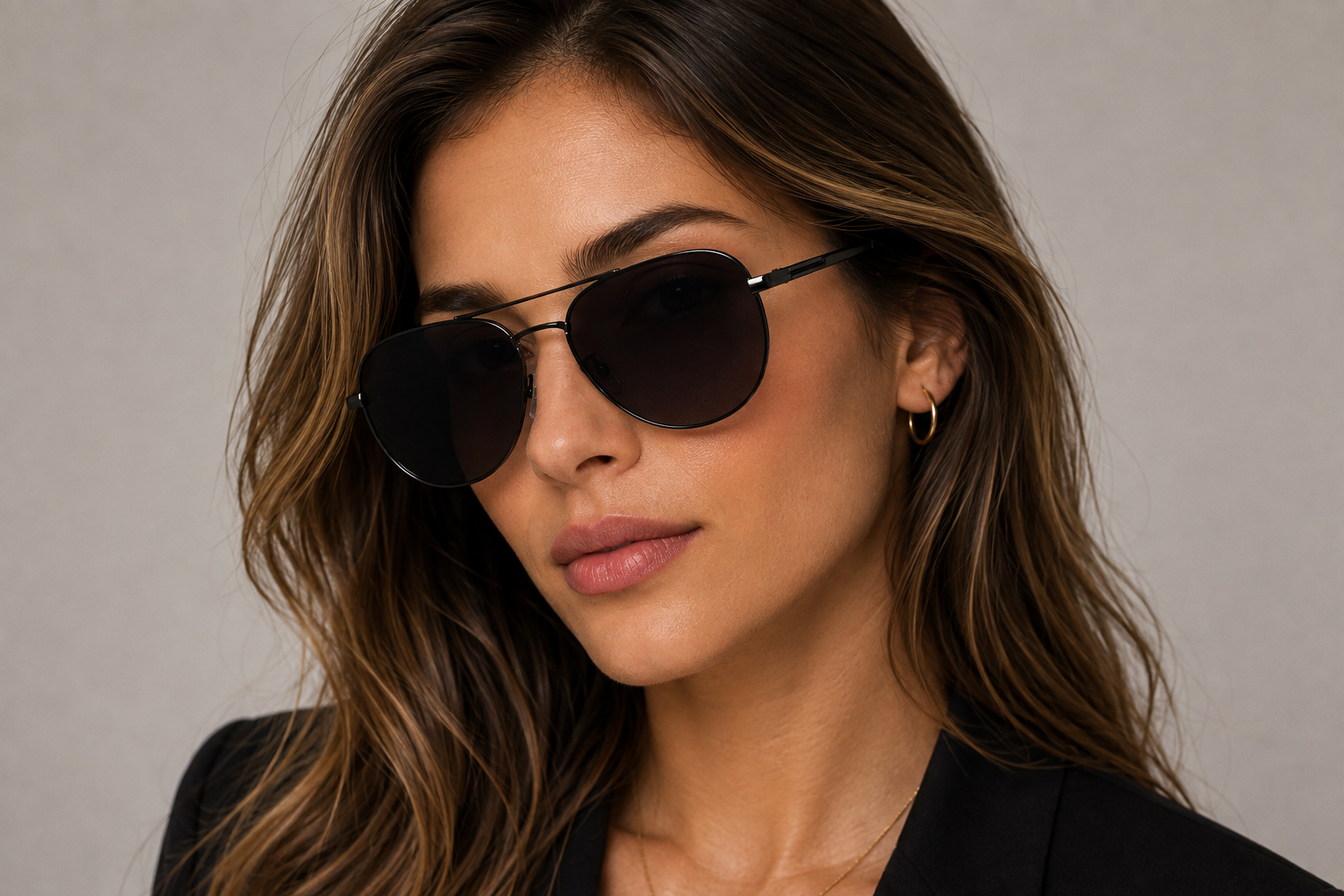 JET Gunmetal & Black Double-Bridge Aviator Sunglasses - Image 7