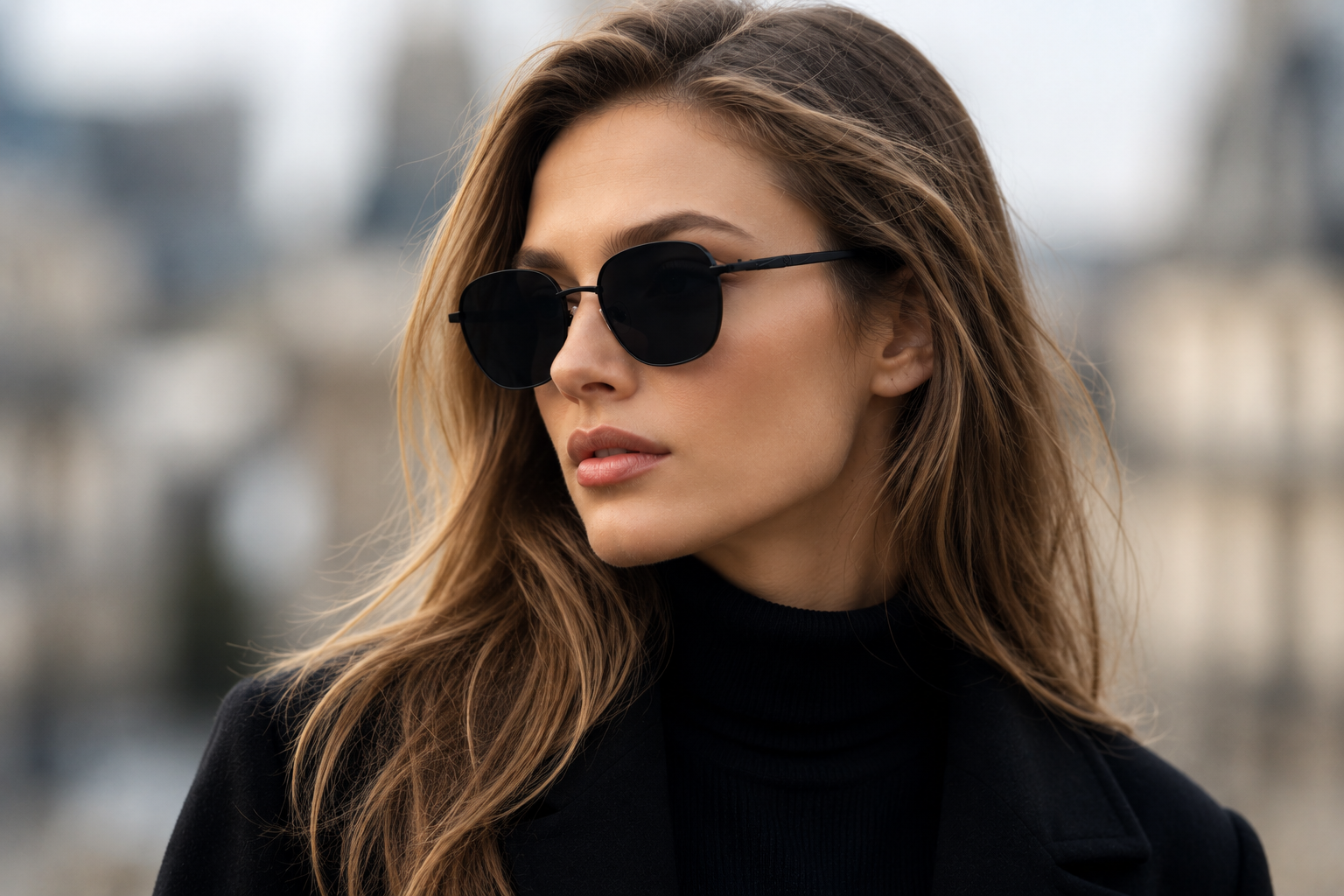 JET Glossy Black Rounded Square Sunglasses - Image 4